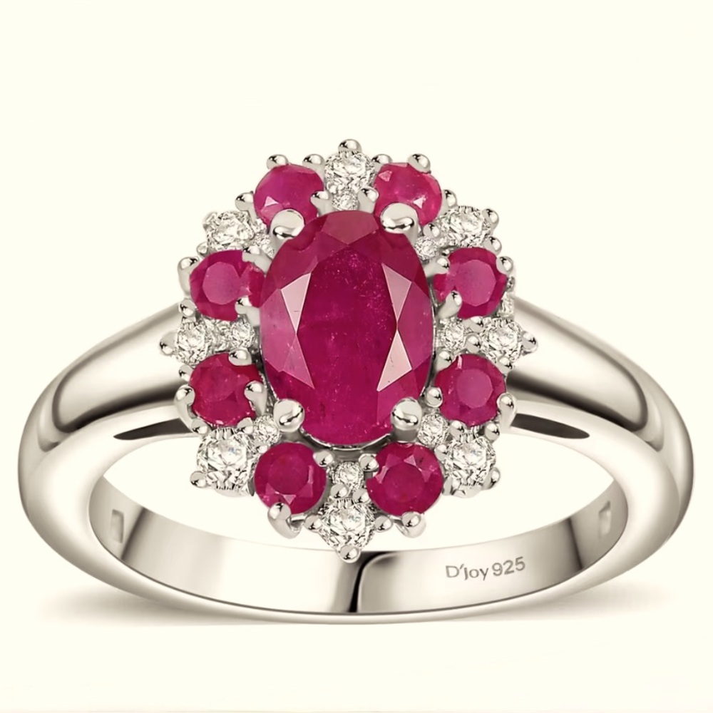 Premium Montepuez Ruby & Moissanite  Rhodium over 925 SS Sz 9 1.65ctw